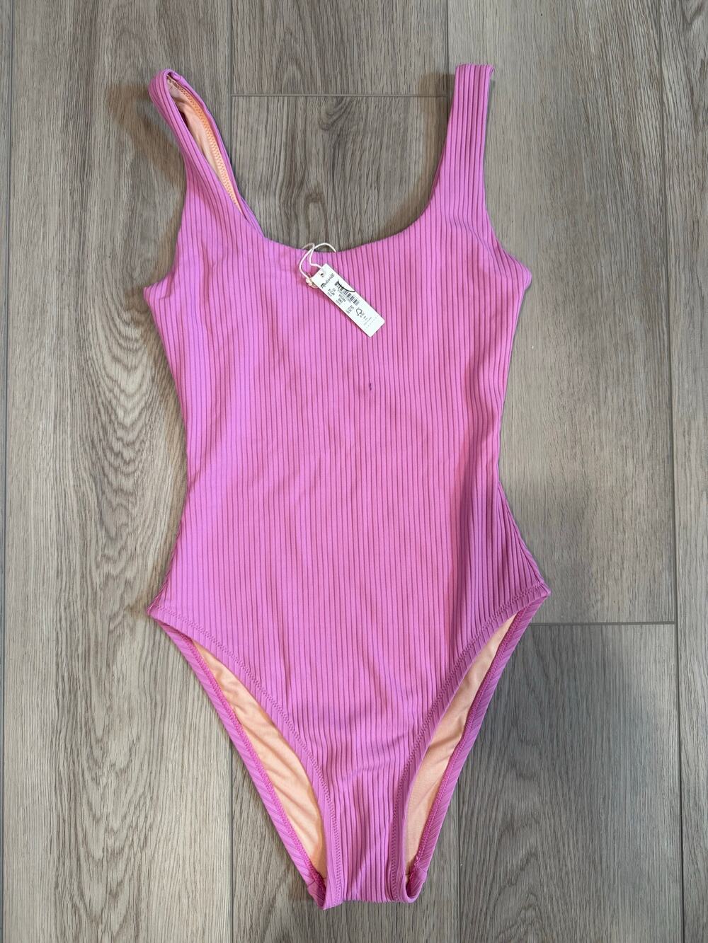 Madewell Ribbed UPF 50 Classic One Piece Swimsuit Comfort Stretch Lilac Pink XS